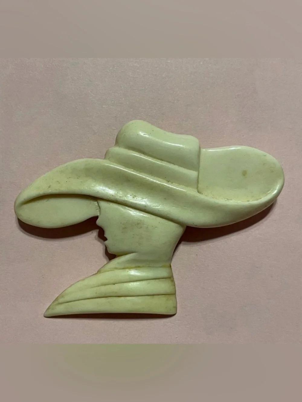 Vintage Bone Lady in Hat Large Statement Brooch #9591